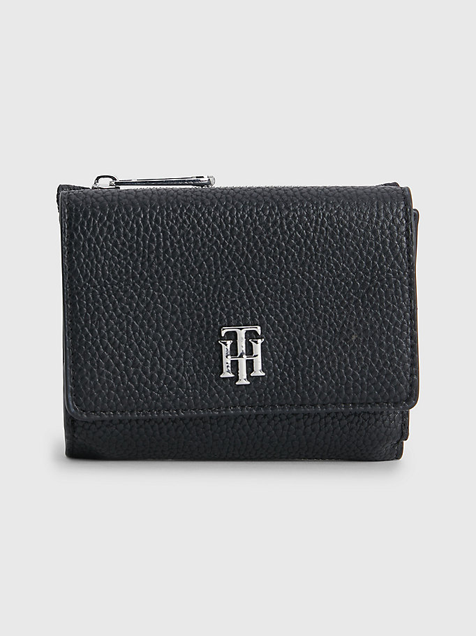 black th monogram medium zip-around wallet for women tommy hilfiger