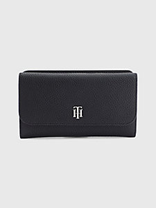 black th monogram large flap wallet for women tommy hilfiger