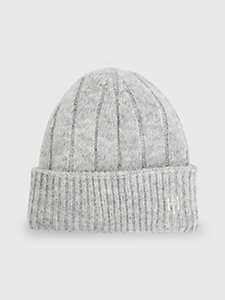 grey mixed knit th monogram beanie for women tommy hilfiger