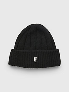 black mixed knit th monogram beanie for women tommy hilfiger
