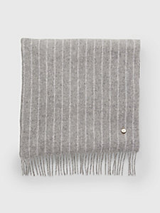 grey elevated th monogram wool stripe scarf for women tommy hilfiger