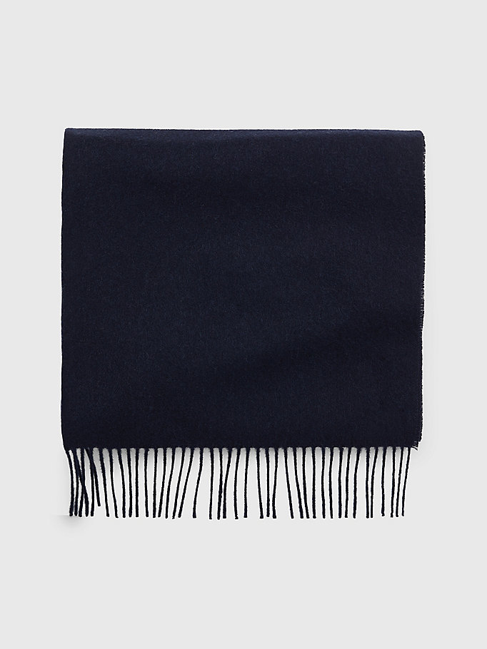 blue elevated th monogram plaque wool scarf for women tommy hilfiger