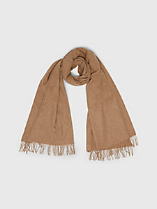 brown elevated th monogram plaque wool scarf for women tommy hilfiger
