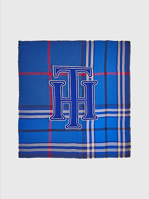 écharpe-plaid prep à carreaux et monogramme th bleu pour femmes tommy hilfiger