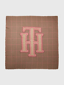 brown prep check th monogram blanket scarf for women tommy hilfiger