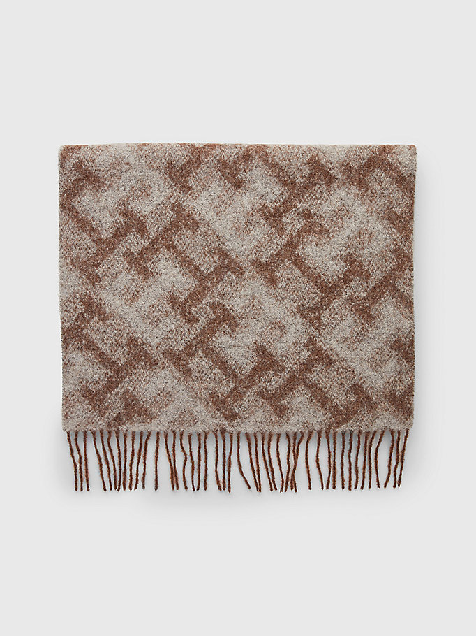 brown th monogram iconic blanket scarf for women tommy hilfiger
