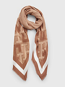 bruin th monogram iconic sjaal met print voor women - tommy hilfiger