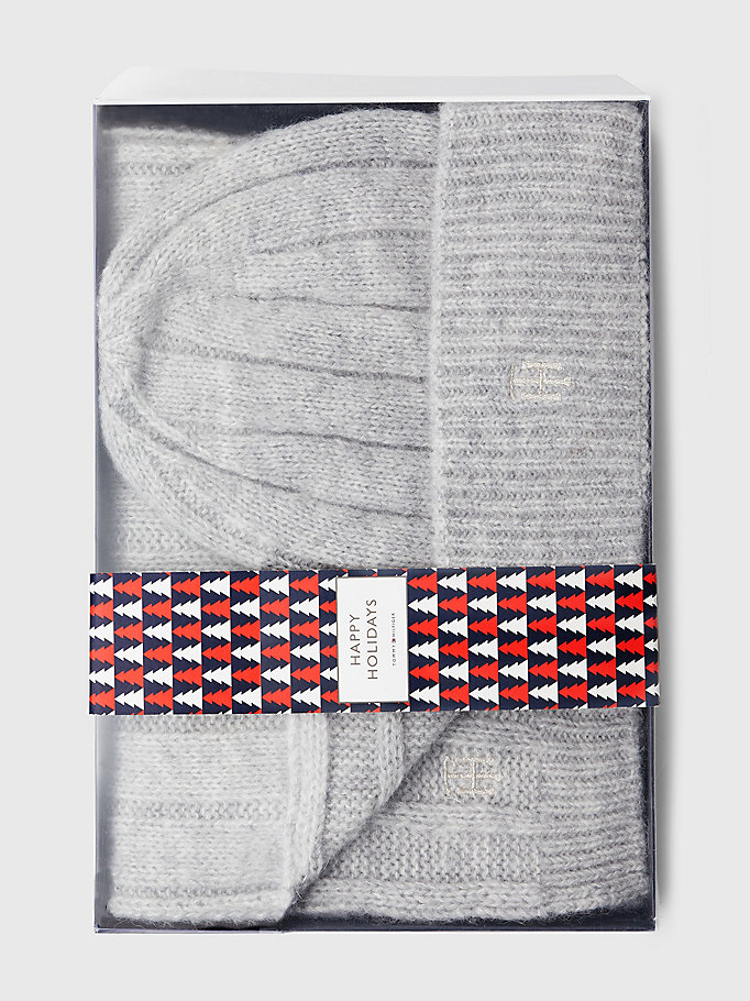 grey knitted beanie and scarf gift set for women tommy hilfiger