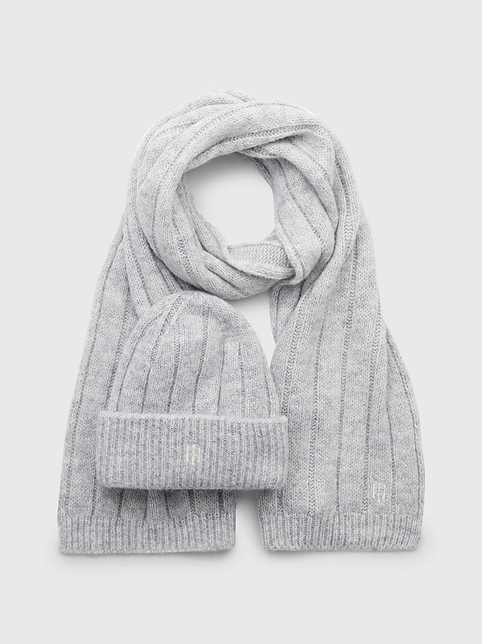 grey knitted beanie and scarf gift set for women tommy hilfiger