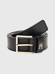 black th monogram plaque leather belt for women tommy hilfiger