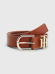 beige th monogram keeper leather belt for women tommy hilfiger
