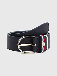 blue signature keeper leather belt for women tommy hilfiger
