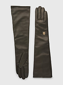 black th monogram leather slouchy gloves for women tommy hilfiger