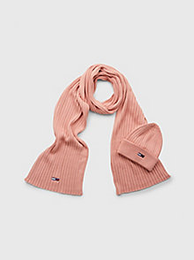pink flag scarf and beanie gift set for women tommy jeans