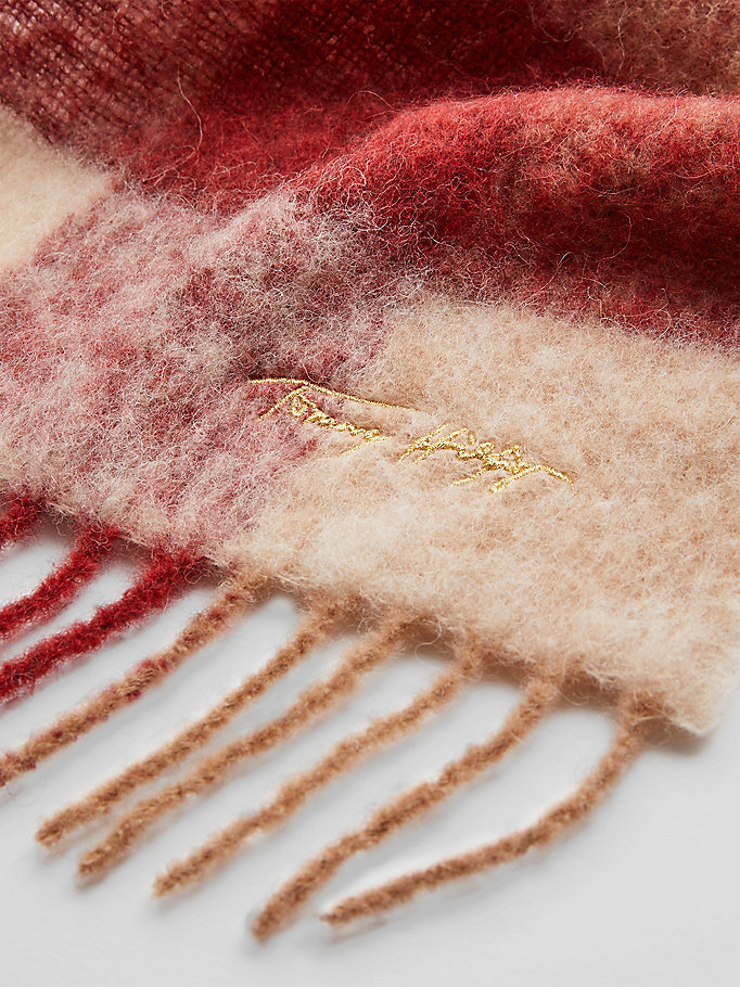 bruin elevated alpacawolmix sjaal met ruit voor dames - tommy hilfiger