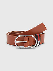 brown oval buckle leather belt for women tommy jeans