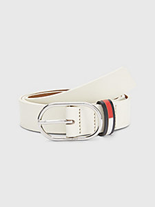 white oval buckle leather belt for women tommy jeans