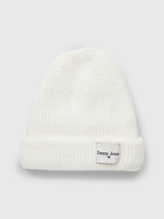 white logo patch rib-knit beanie for women tommy jeans
