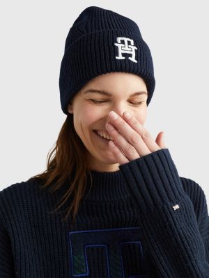 RibKnit Jersey Monogram Beanie BLUE Tommy Hilfiger