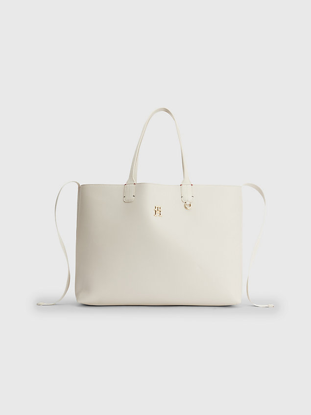 beige iconic monogram tote bag for women tommy hilfiger