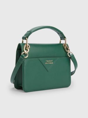 Leather Push Lock Crossover Bag GREEN