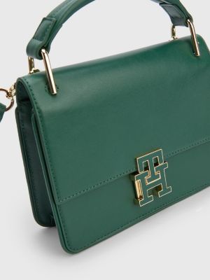 Leather Push Lock Crossover Bag GREEN