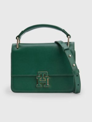 Leather Push Lock Crossover Bag GREEN