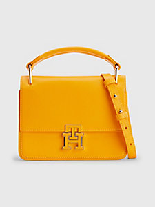 yellow leather push lock crossover bag for women tommy hilfiger