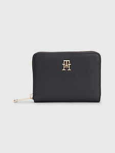 black iconic medium zip-around wallet for women tommy hilfiger