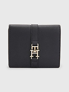 black small monogram plaque flap wallet for women tommy hilfiger