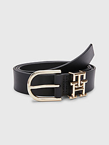 black leather monogram keeper belt for women tommy hilfiger