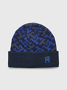 blue iconic monogram beanie for women tommy hilfiger