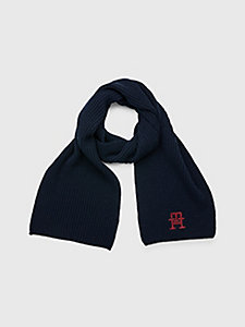 blue th monogram rib knit scarf for women tommy hilfiger