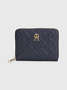 blau iconic mittelgroße brieftasche mit monogramm für damen - tommy hilfiger