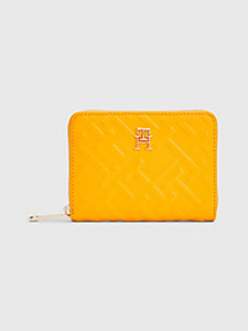 yellow iconic monogram embossed medium wallet for women tommy hilfiger