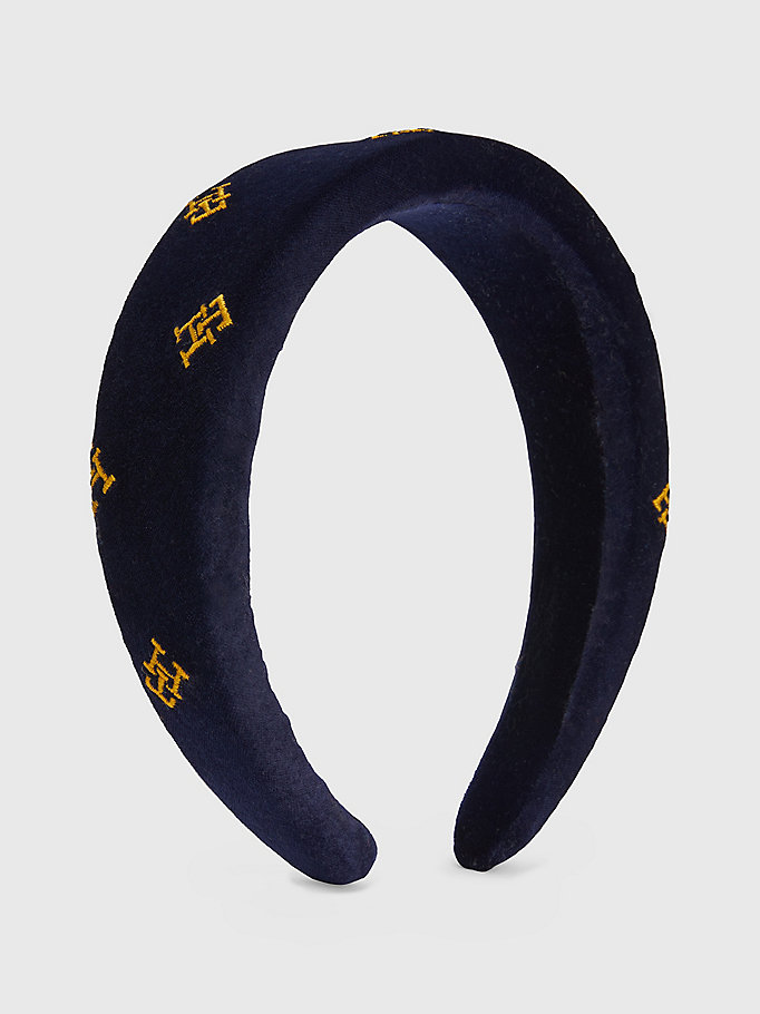 blauw fluwelen haarband met monogram voor dames - tommy hilfiger