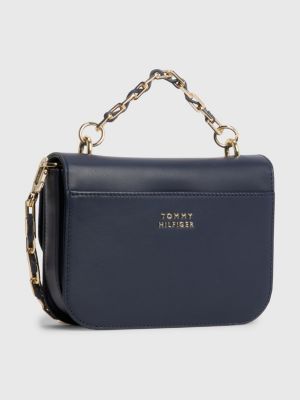 Small Leather Turn Lock Crossover Bag | BLUE | Tommy