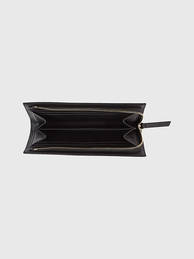 black casual leather reißverschluss-brieftasche für damen - tommy hilfiger