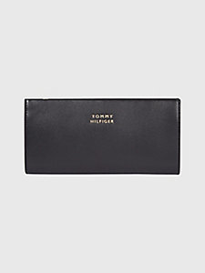black large casual leather zip-around wallet for women tommy hilfiger