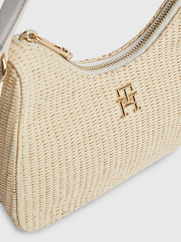 beige textured weave monogram shoulder bag for women tommy hilfiger