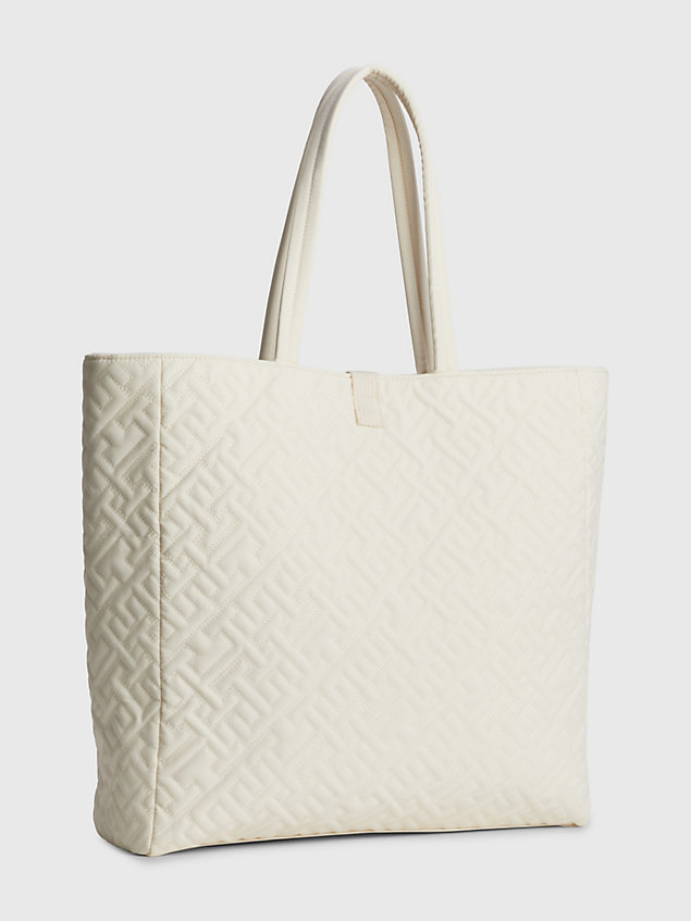 beige th monogram quilted tote for women tommy hilfiger