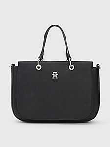 black pebble grain monogram satchel for women tommy hilfiger