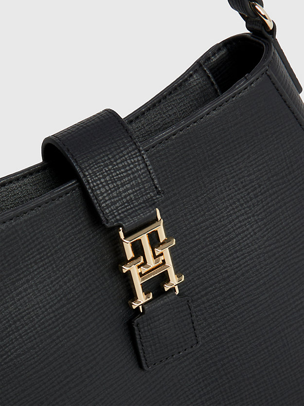 BLACK Getextureerde schoudertas met monogram voor dames TOMMY HILFIGER