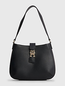 black textured monogram shoulder bag for women tommy hilfiger