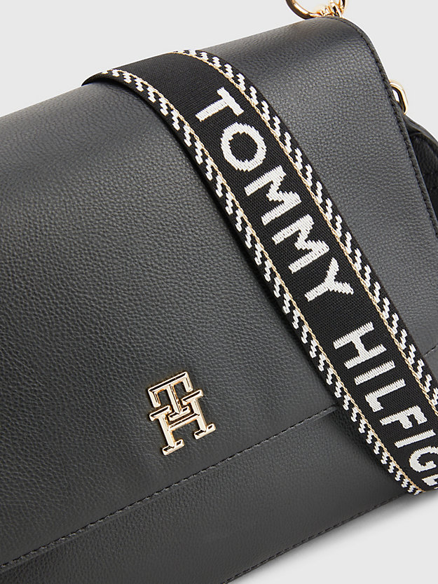 BLACK Logo Strap Monogram Shoulder Bag for women TOMMY HILFIGER