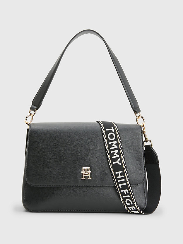 BLACK Logo Strap Monogram Shoulder Bag for women TOMMY HILFIGER