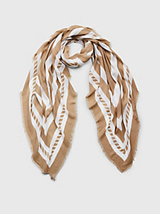 beige stripe monogram square scarf for women tommy hilfiger