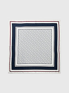 blue stripe edged monogram satin scarf for women tommy hilfiger
