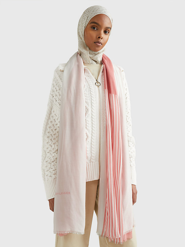 SOOTHING PINK / WHITE Essential Colour-Blocked Scarf for women TOMMY HILFIGER
