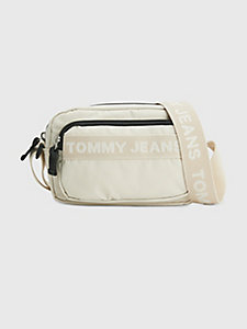 beige essential crossbody-tasche mit logo-riemen für damen - tommy jeans